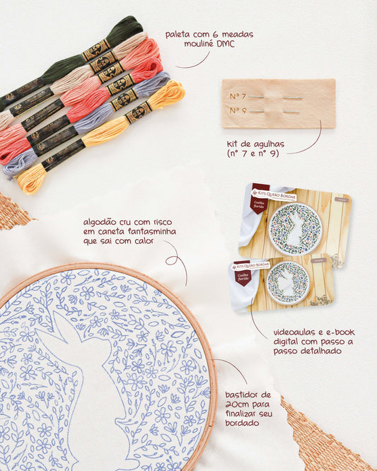 Kit Quero Bordar - Coelho florido