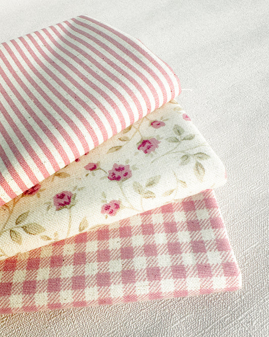 3 cortes Fat quarter de algodão com linho estampado rosa