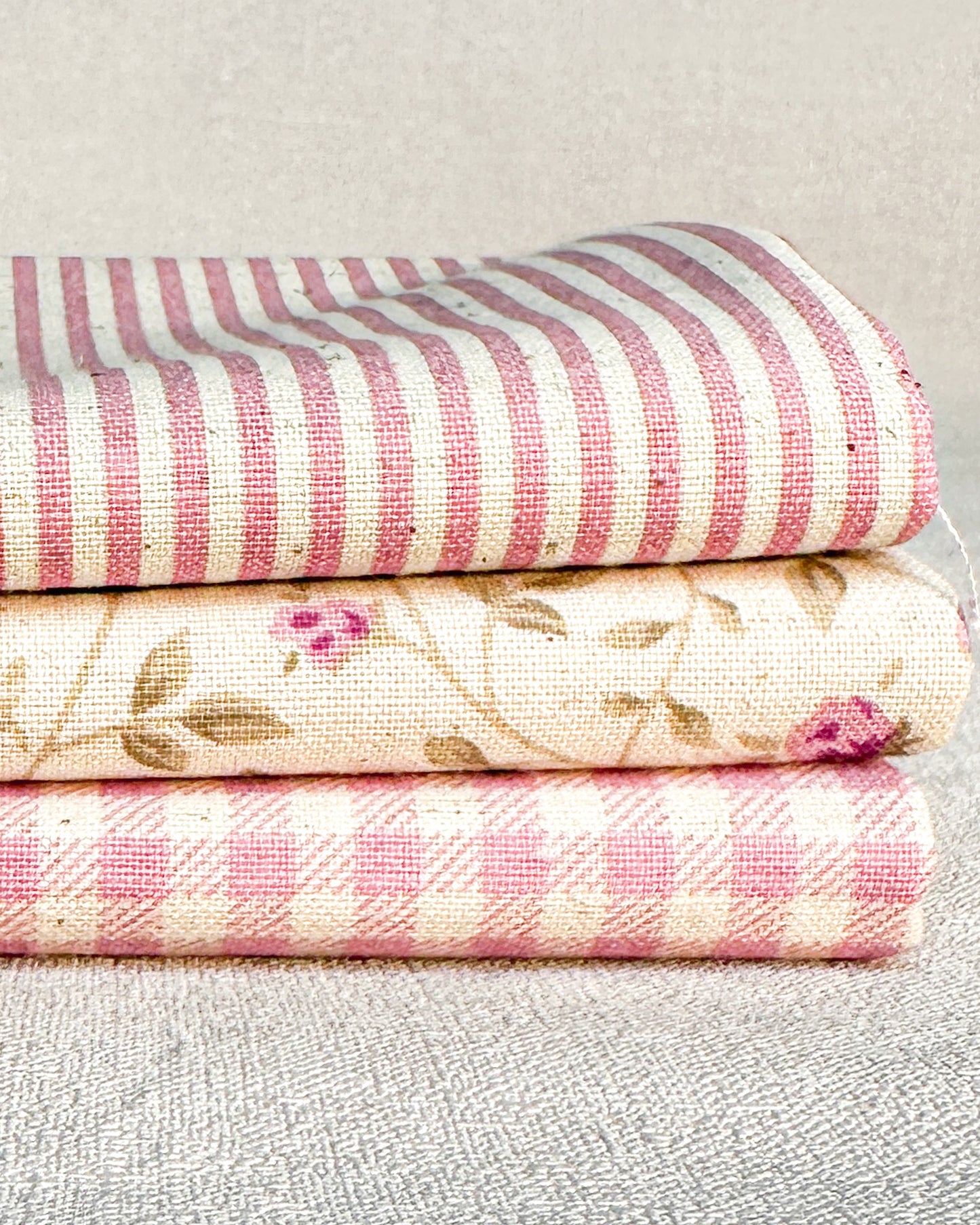 3 cortes Fat quarter de algodão com linho estampado rosa