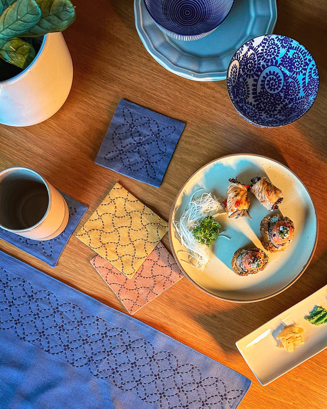 Conjunto jogo americano + porta copos linho Ankara - Trama Viva