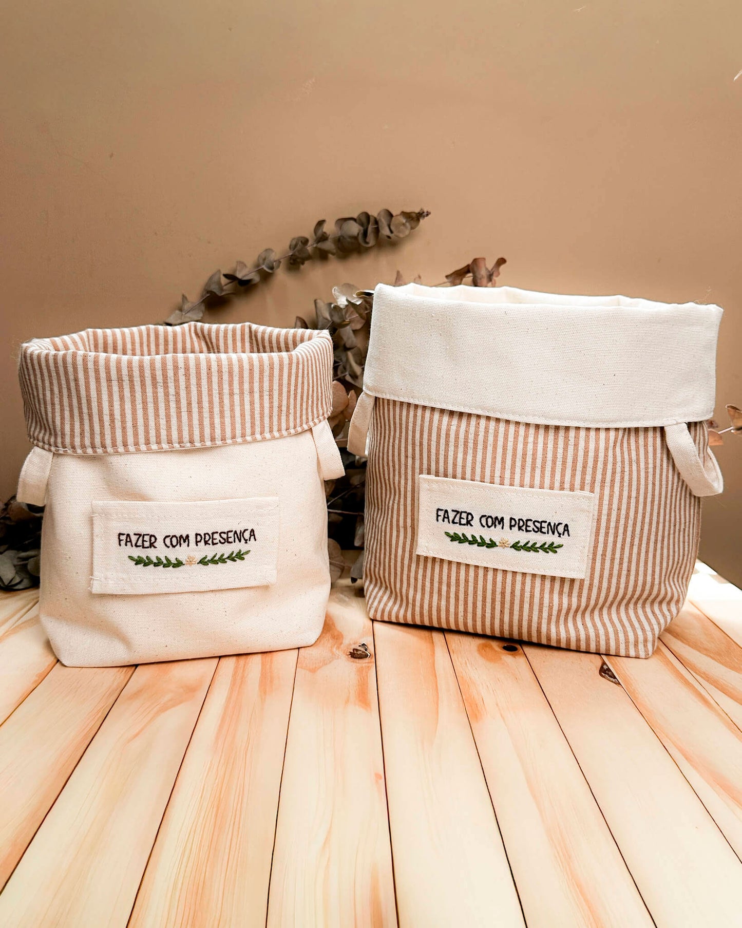 Cesta Inspira para bordar listrada bege duo