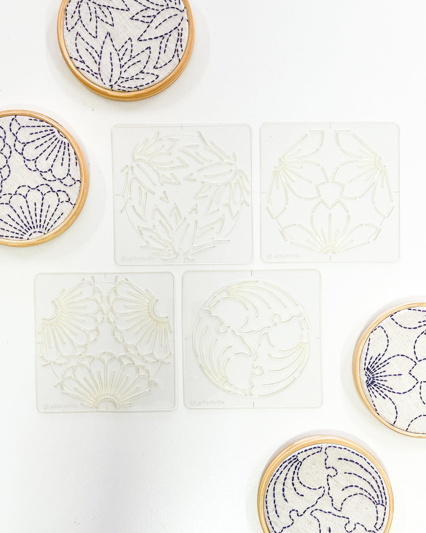Kit estênceis Sashiko - Coleção flores e folhas
