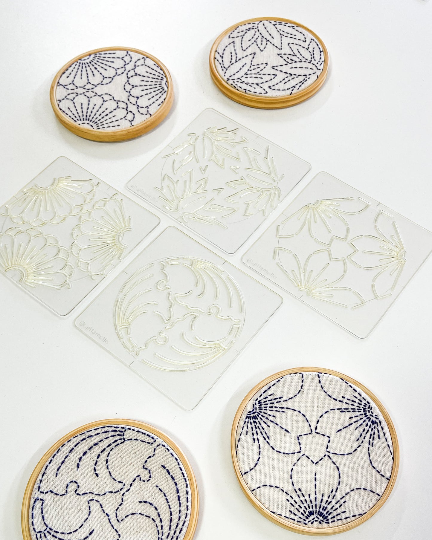 Kit estênceis Sashiko - Coleção flores e folhas