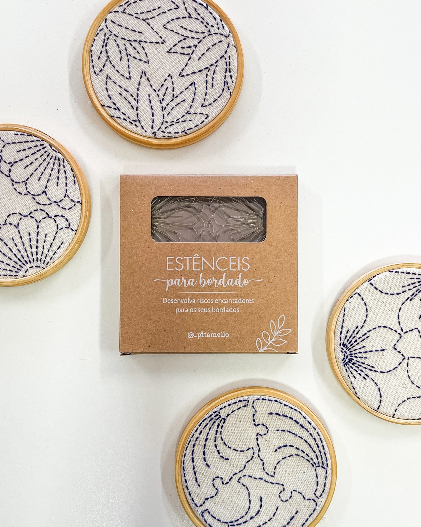 Kit estênceis Sashiko - Coleção flores e folhas