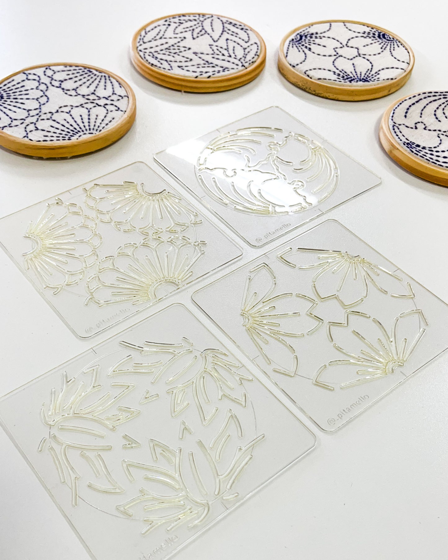 Kit estênceis Sashiko - Coleção flores e folhas
