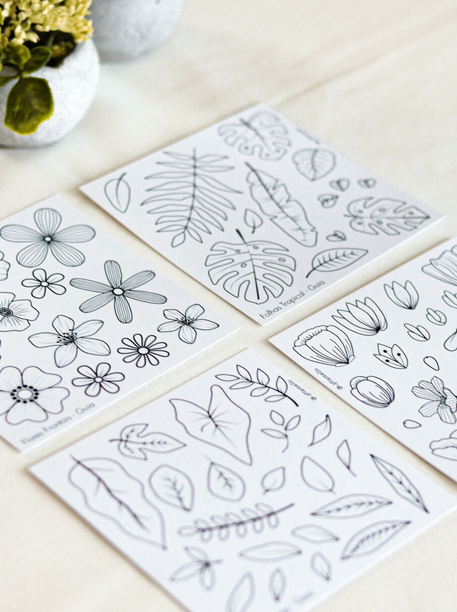 Kit estênceis de flores - Jardim criativo