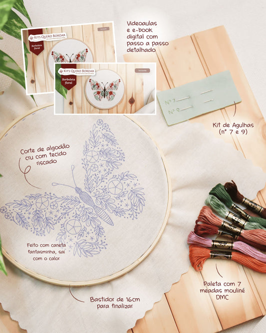 Kit Quero Bordar - Borboleta floral