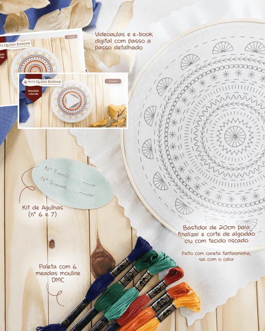Kit Quero Bordar - Mandala colorida