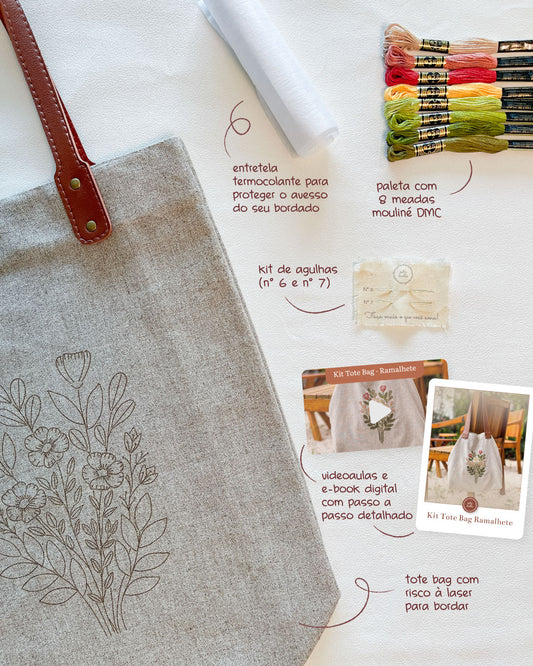 Kit Quero Bordar - Tote bag com risco a laser Ramalhete
