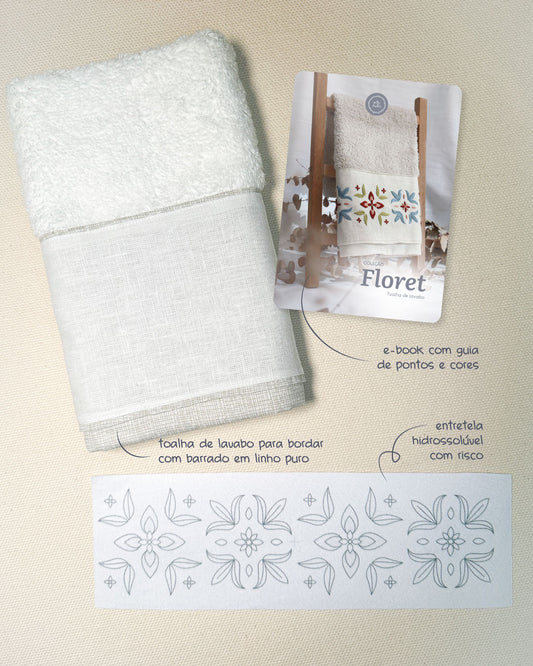 Floret - Toalha de lavabo branca + entretela adesiva com risco + e-book