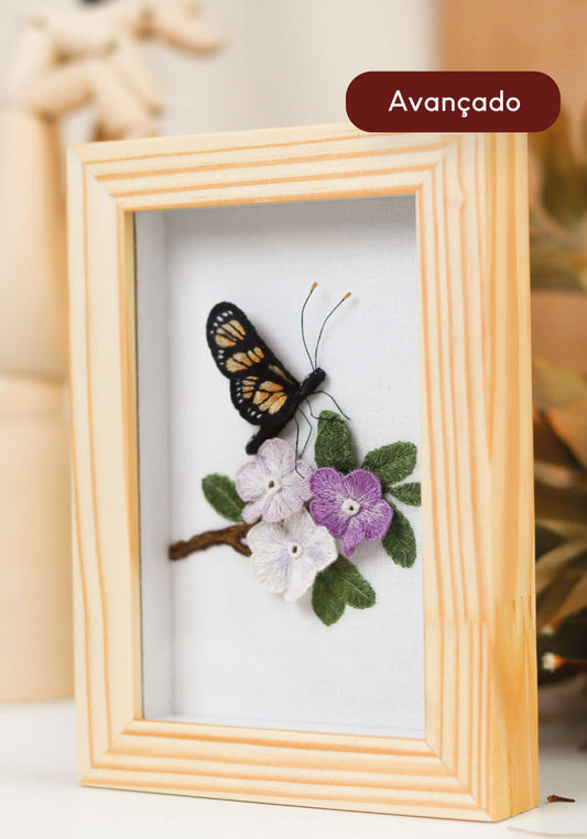 Kit Quero Bordar Manacá e Borboleta 3D - Material completo + vídeo aulas