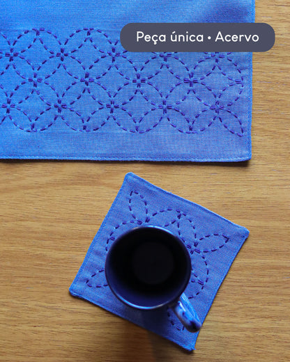 Jogo americano e porta copo bordados a mão sashiko | Peça única - Acervo