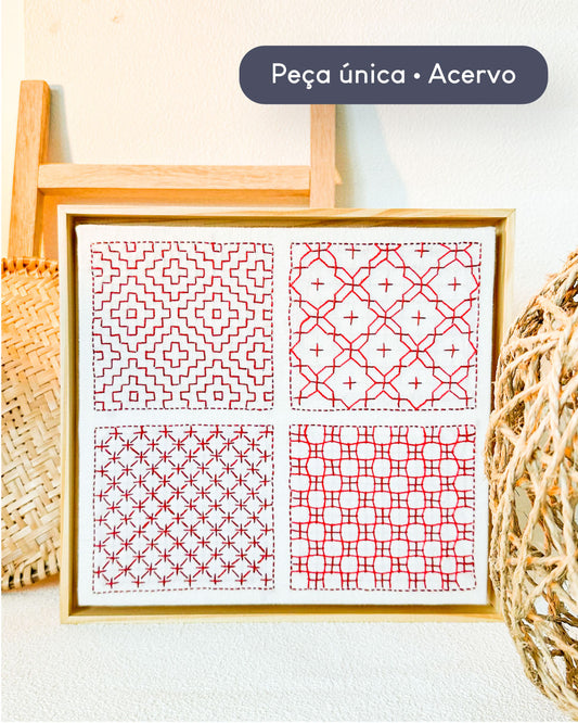 Moldura 25x25cm bordada a mão sashiko | Peça única - Acervo