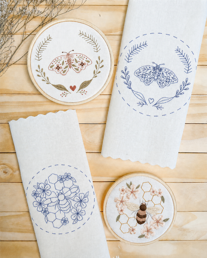 Prontos para Bordar – Tecido Riscado Insetos florais