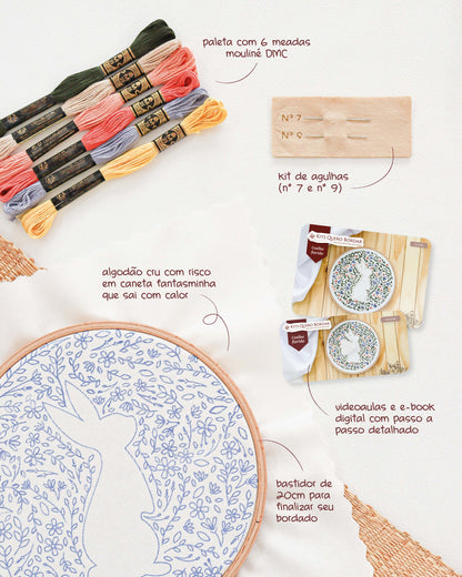 Kit Quero Bordar - Coelho florido