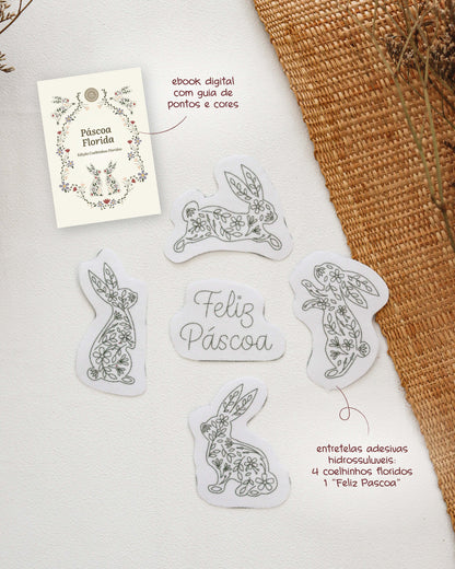 Coelhinhos Floridos: entretela adesiva com risco + e-book