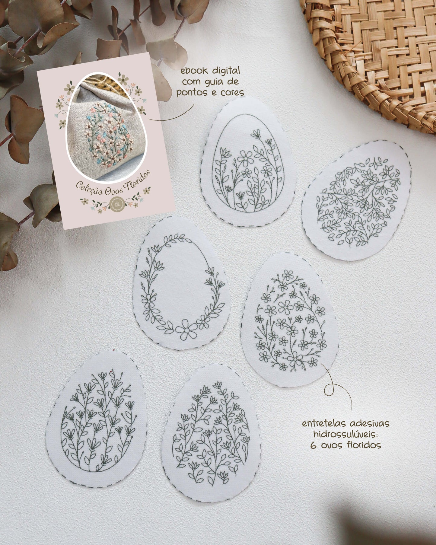 Ovos Floridos: entretela adesiva com risco impresso + e-book