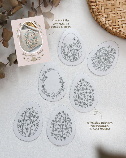Ovos Floridos: entretela adesiva com risco impresso + e-book