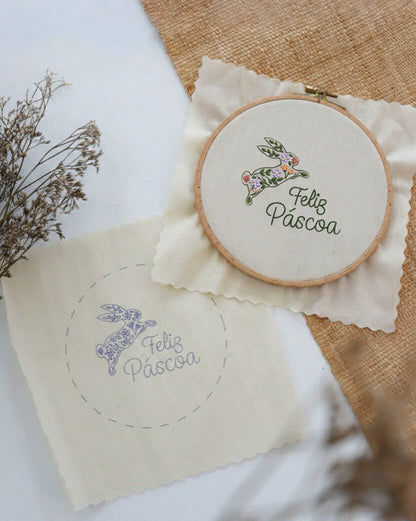 Prontos para Bordar – Tecido Riscado Coelhinho florido - Saltitante