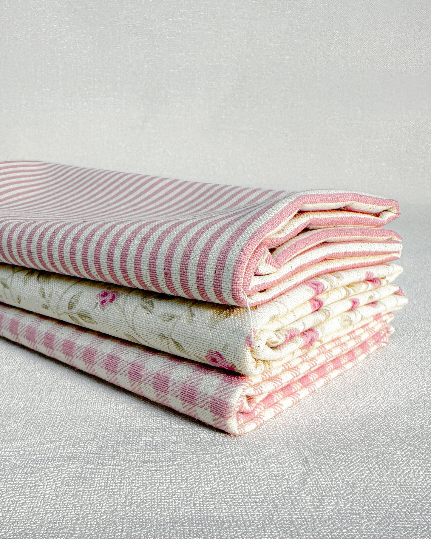 3 cortes Fat quarter de algodão com linho estampado rosa