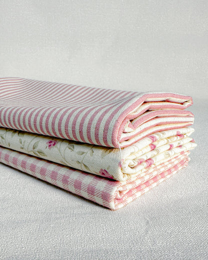 3 cortes Fat quarter de algodão com linho estampado rosa