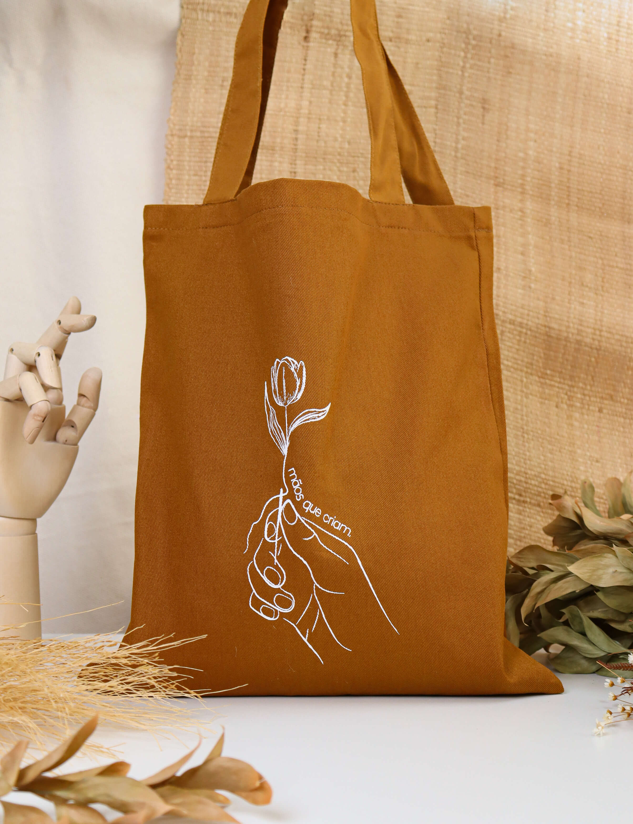 Ecobag - 100% Algodão Mostarda com Estampa Autoral | Mãos que Criam