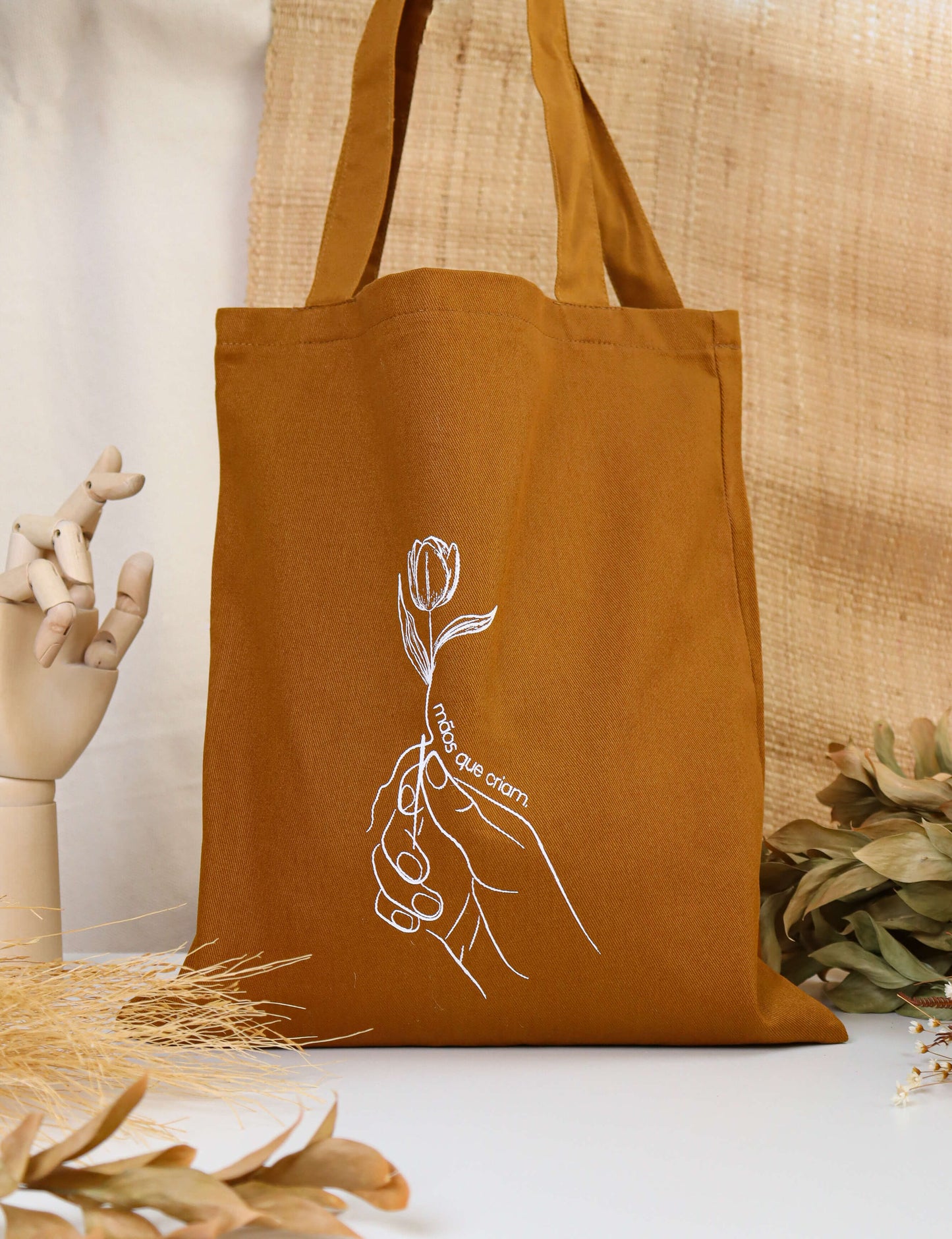 Ecobag - 100% Algodão Mostarda com Estampa Autoral | Mãos que Criam