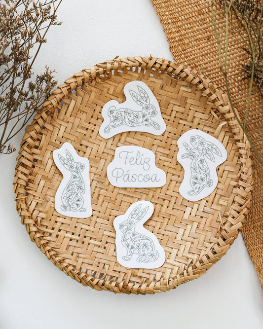 Coelhinhos Floridos: entretela adesiva com risco + e-book