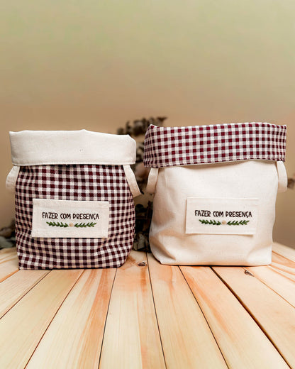 Cesta Inspira para bordar xadrez vinho duo