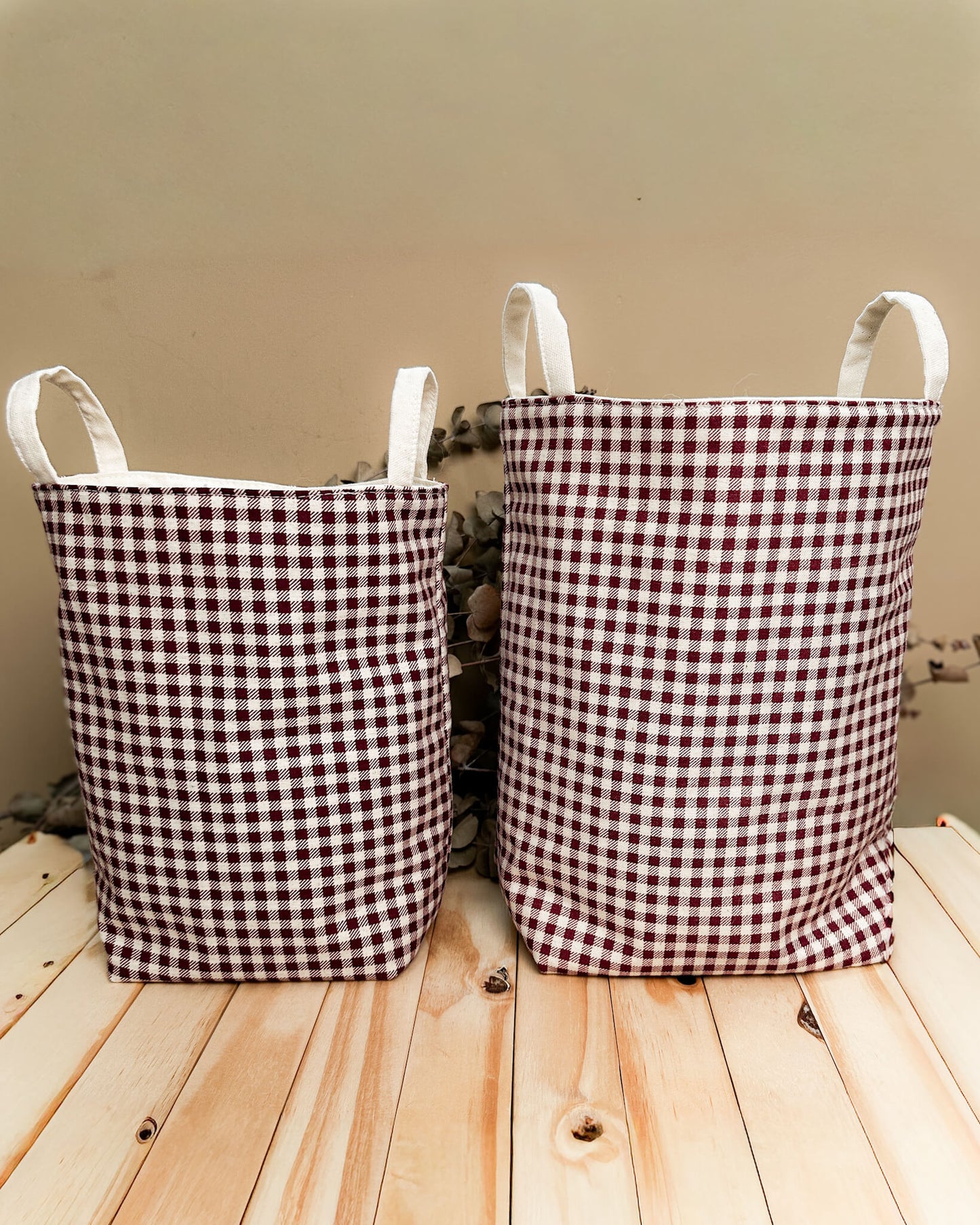 Cesta Inspira para bordar xadrez vinho duo