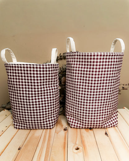 Cesta Inspira para bordar xadrez vinho duo