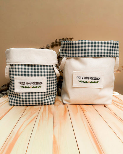 Cesta Inspira para bordar xadrez petróleo duo