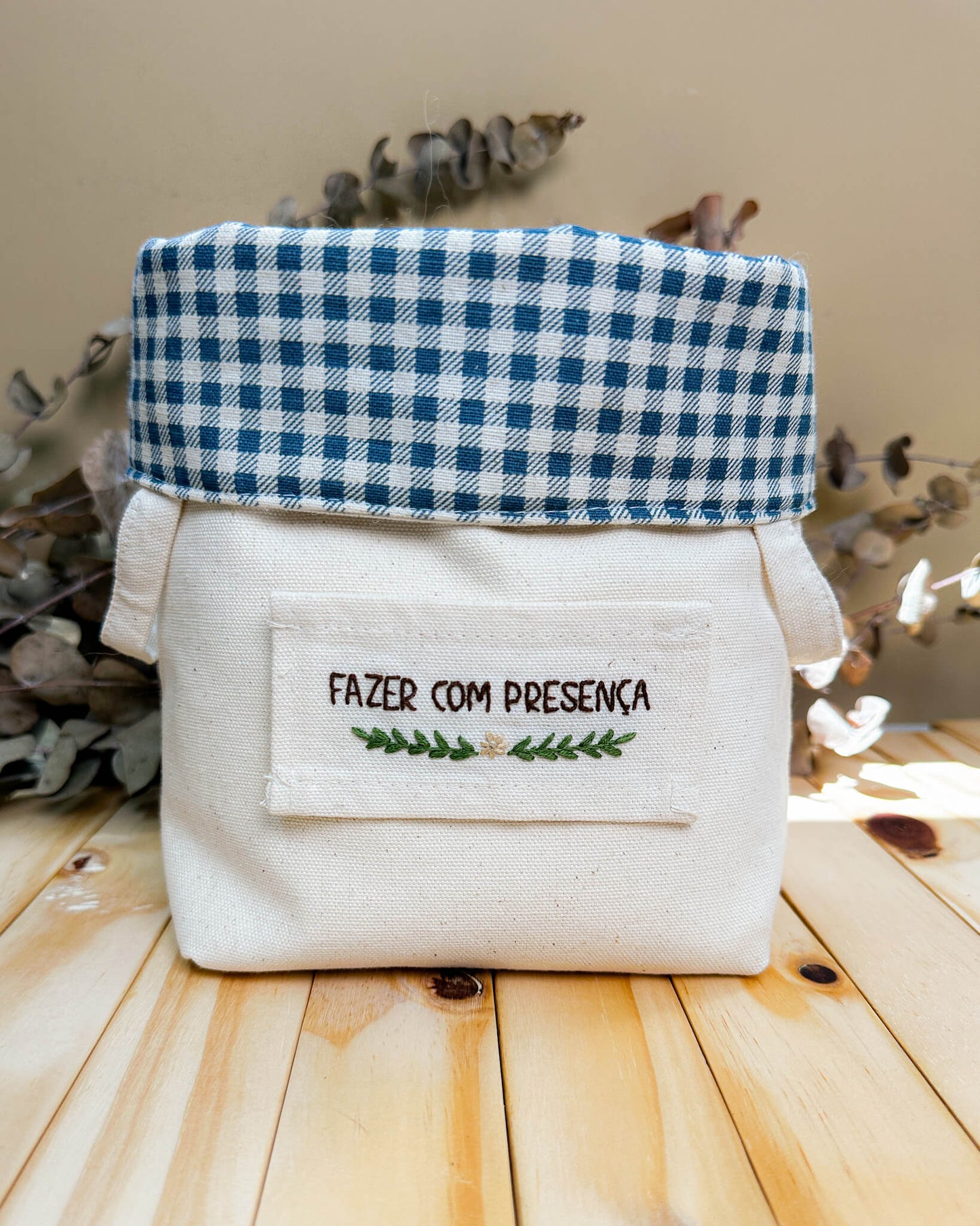 Cesta Inspira para bordar xadrez petróleo duo