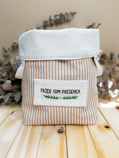 Cesta Inspira para bordar listrada bege duo