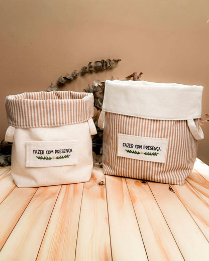 Cesta Inspira para bordar listrada bege duo