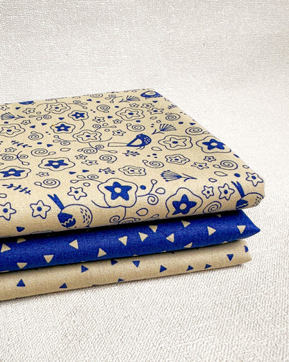 3 cortes Fat quarter de tricoline estampado azul