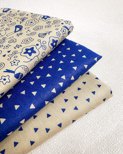 3 cortes Fat quarter de tricoline estampado azul