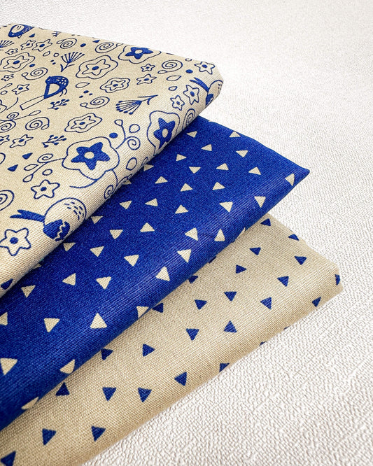 3 cortes Fat quarter de tricoline estampado azul