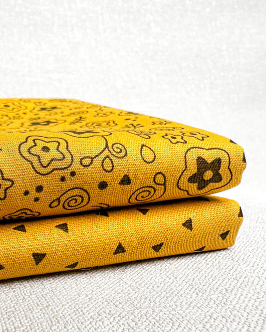 2 cortes Fat quarter de tricoline estampado mostarda