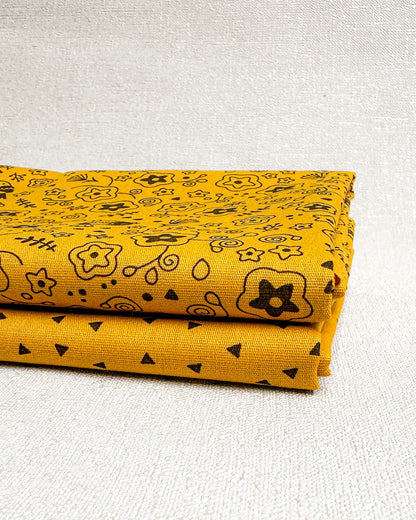 2 cortes Fat quarter de tricoline estampado mostarda
