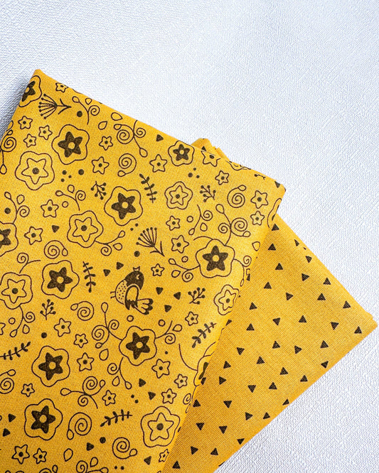 2 cortes Fat quarter de tricoline estampado mostarda