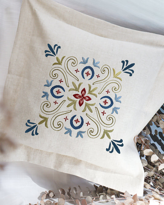 Floret - Capa de almofada natural + entretela adesiva com risco + e-book