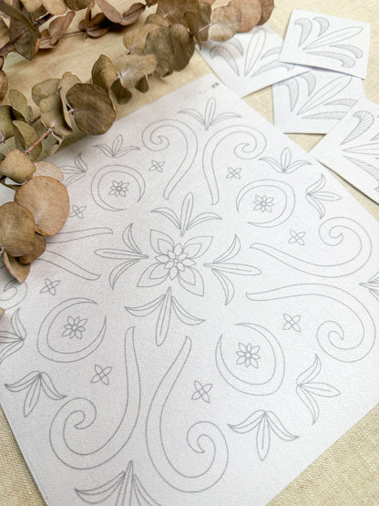 Capa de almofada natural + entretela adesiva com risco + E-book Coleção Floret