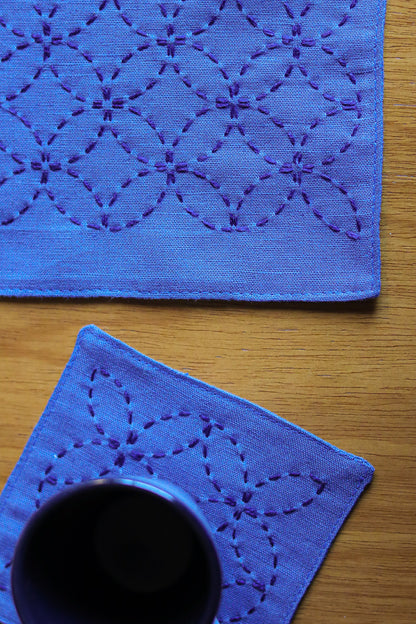 Jogo americano e porta copo bordados a mão sashiko | Peça única - Acervo