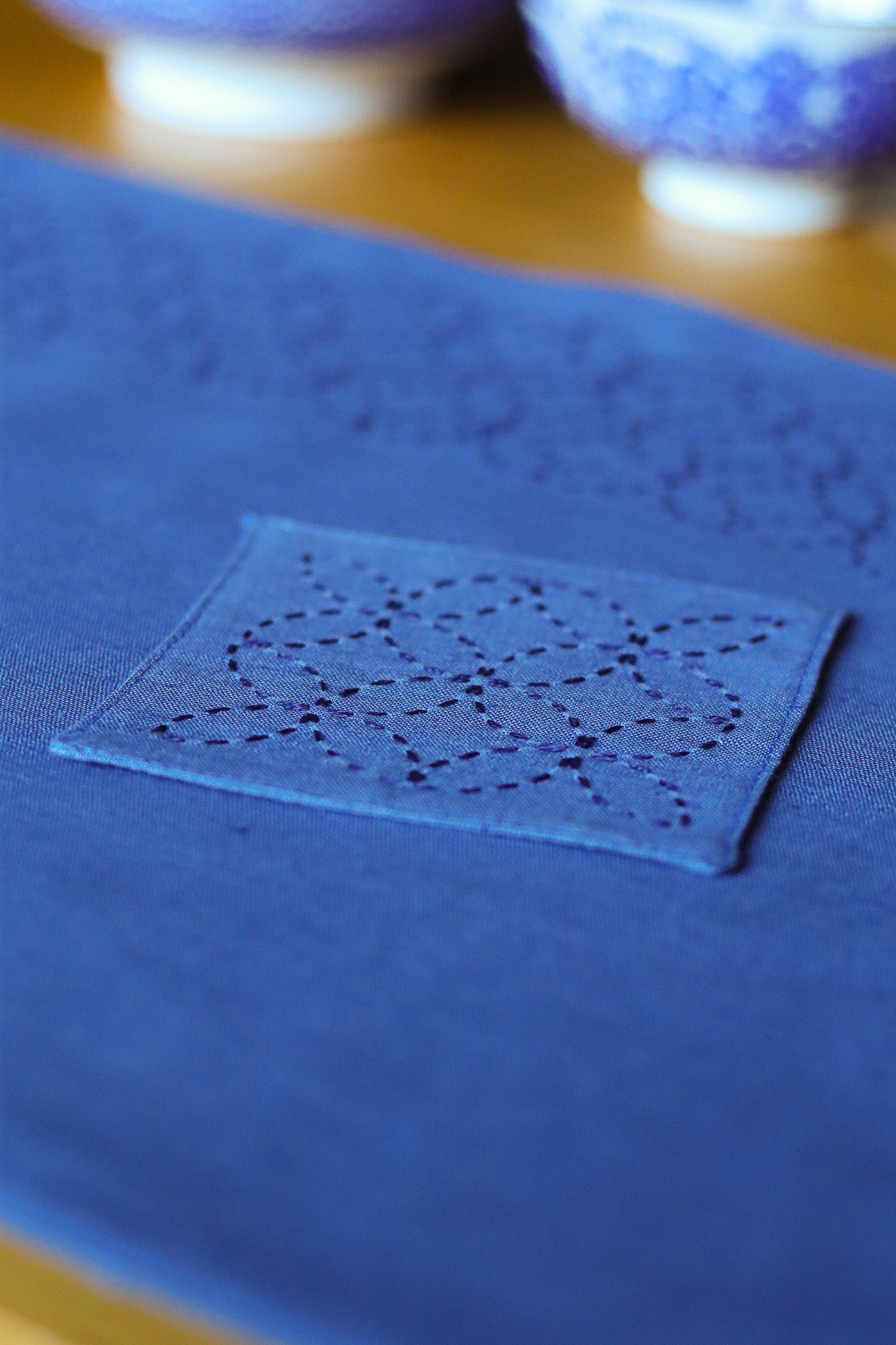 Jogo americano e porta copo bordados a mão sashiko | Peça única - Acervo