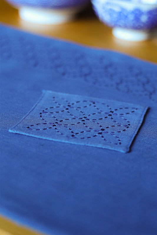 Jogo americano e porta copo bordados a mão sashiko | Peça única - Acervo