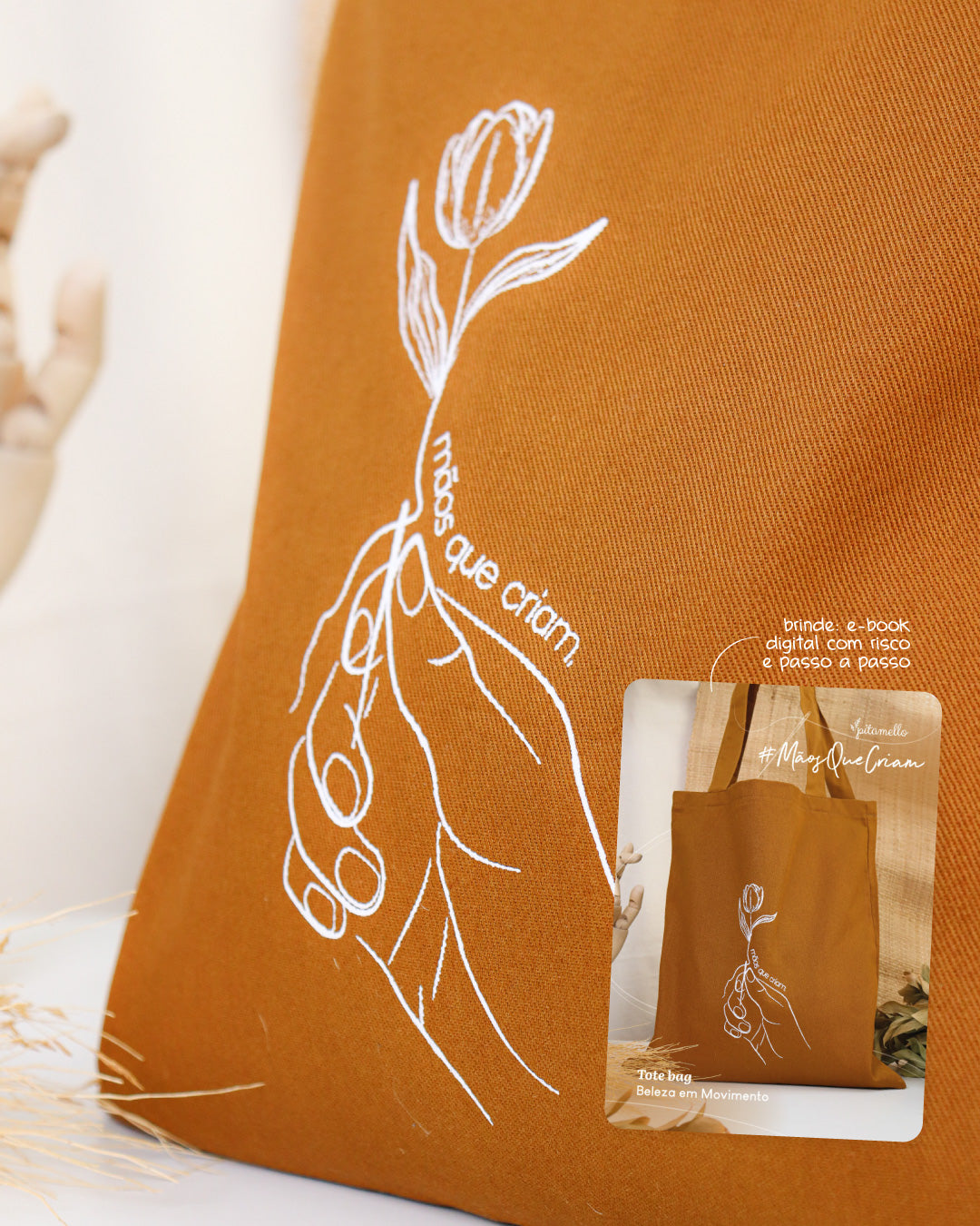 Ecobag - 100% Algodão Mostarda com Estampa Autoral | Mãos que Criam