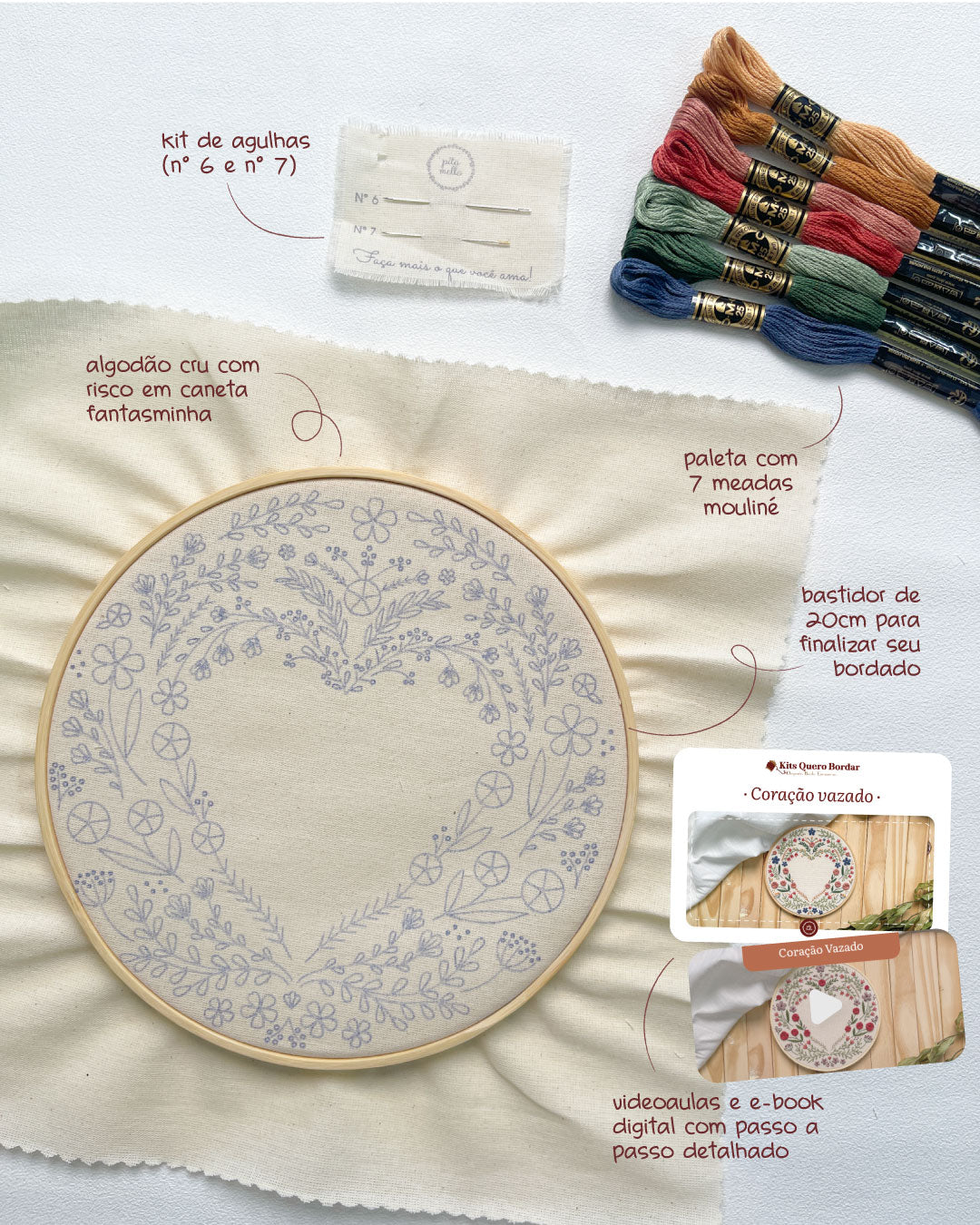 Kit Quero Bordar - Coração Vazado