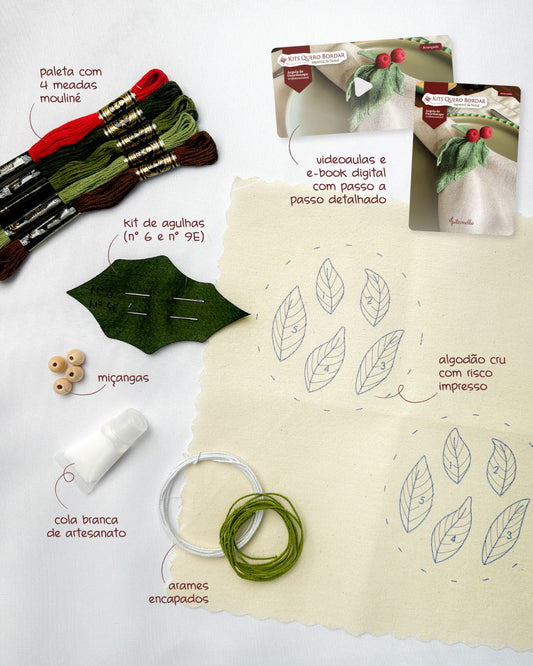 Curso + Kit Quero Bordar Argolas de Guardanapo 3D - Material completo + vídeo aulas