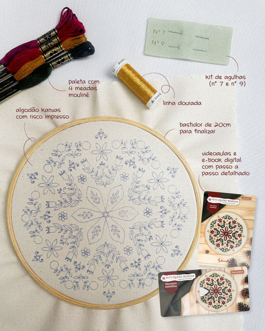 Kit Quero Bordar Mandala Natalina - Material completo + vídeo aulas